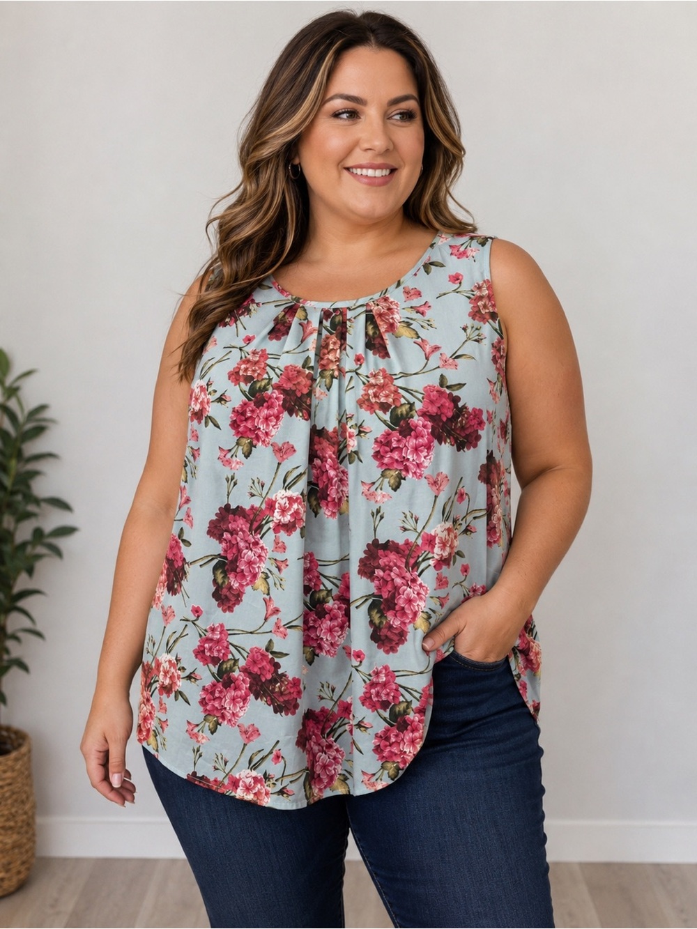 Suzy Shier+ Floral Sleeveless Blouse – Size 2X